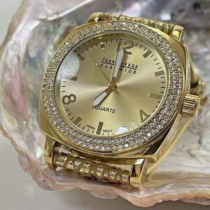 Vintage Joan River Classic Quartz Watch Women’s Gold Leather Crystal Bezel